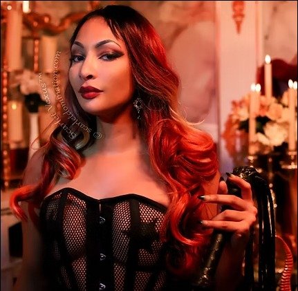 Austin Dominatrix Goddess Scarlet Vexus - Portrait in a mesh corset
